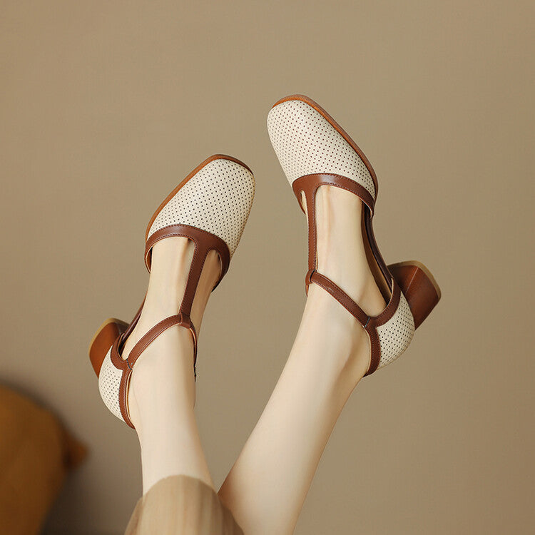 Women's Closed Toe French Style Retro Color High Heeled Sandals
