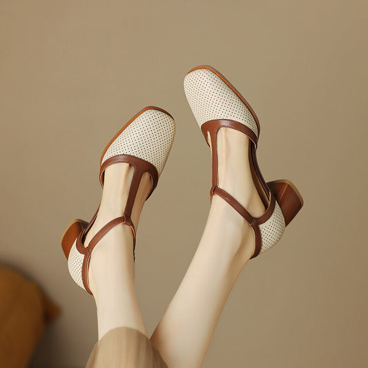 Women's Closed Toe French Style Retro Color High Heeled Sandals