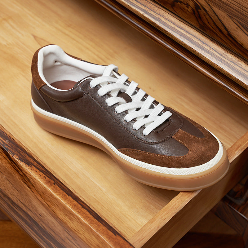 Men's Genuine Lace Color Block Flat White Sneakers