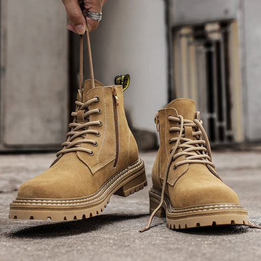 Men's Side Zipper Working Middle High Top Genuine Men's Shoes