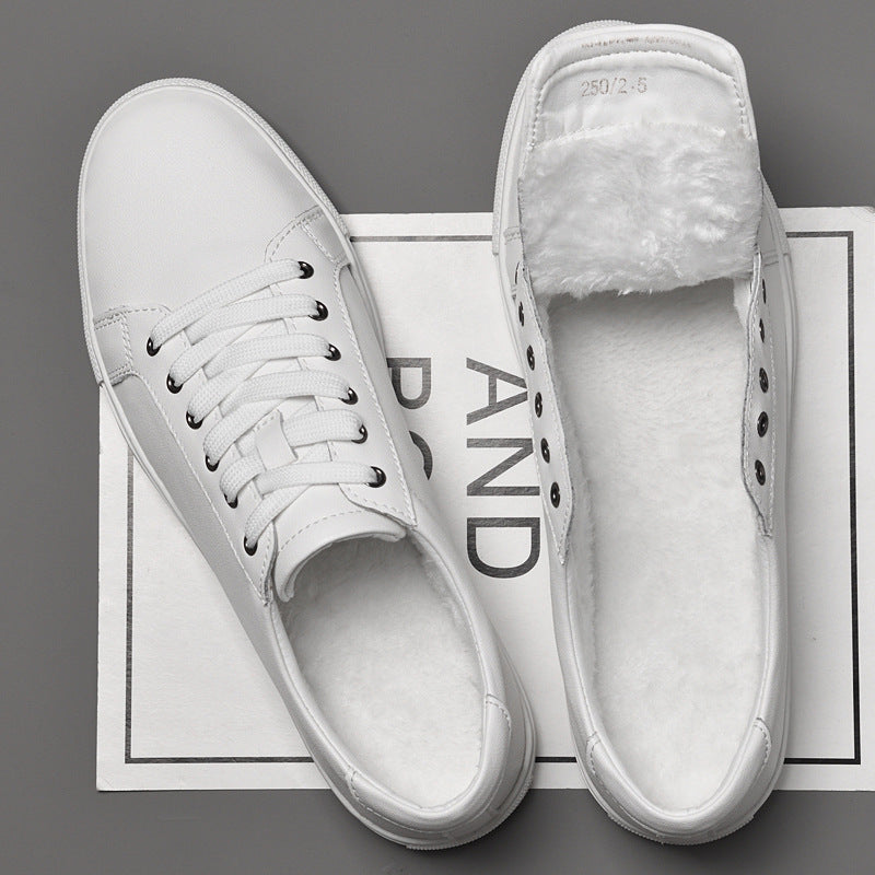 Women's & Men's Large Size White Cowhide Soft Bottom Sneakers