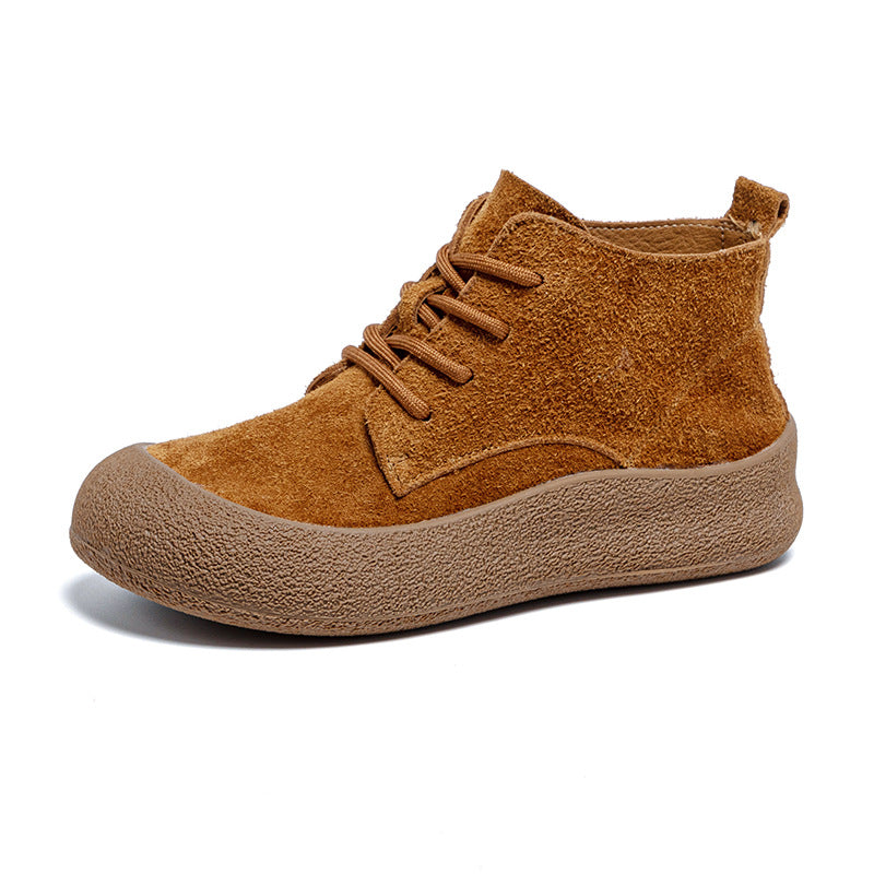 Women's Cowhide Round Head Leisure Soft Bottom Veet Padded Men's Shoes