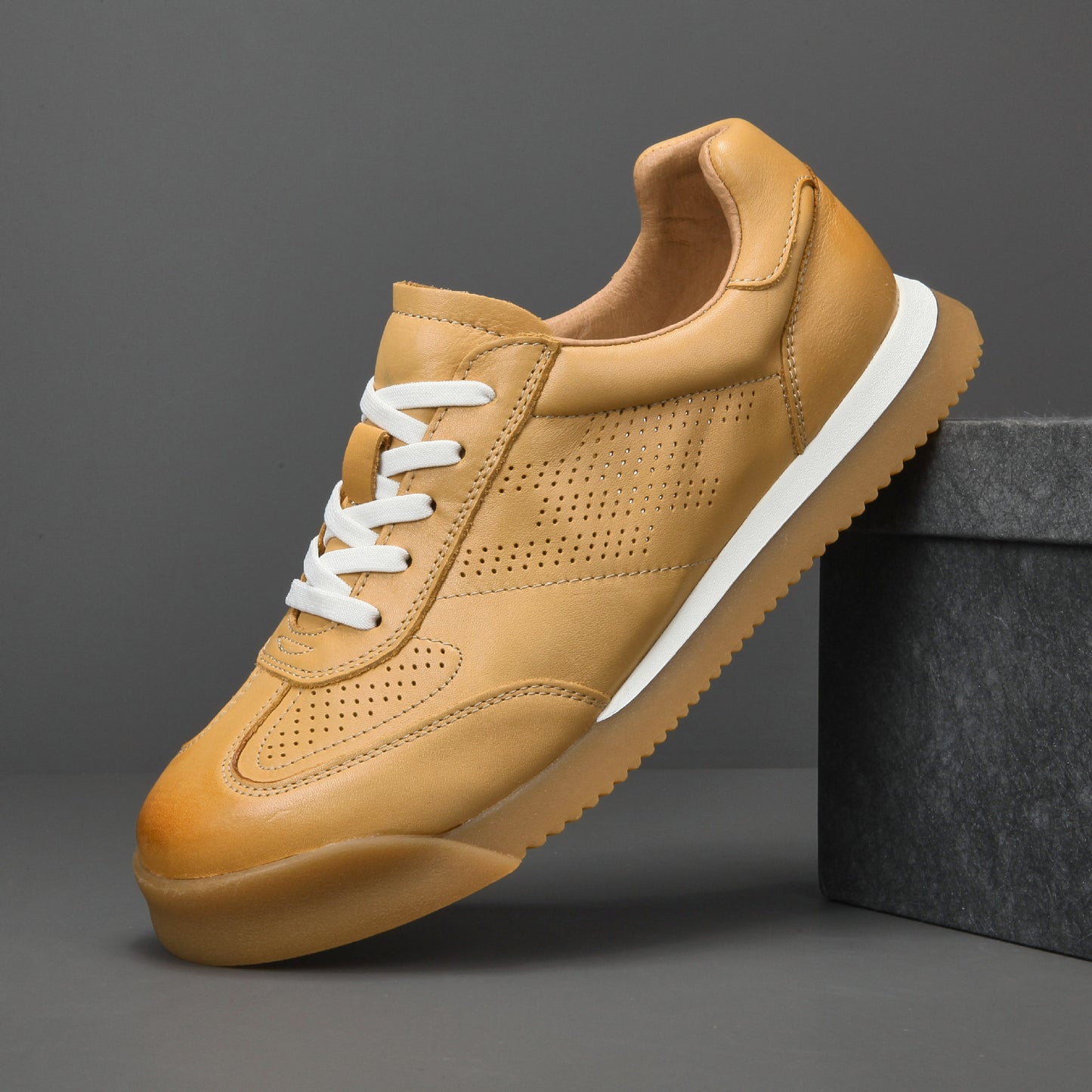 Men's Genuine German Training Breathable White Hollow Sneakers