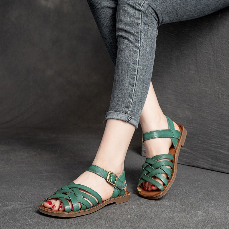 Women's Summer Flat Round Toe Polished Retro Sandals