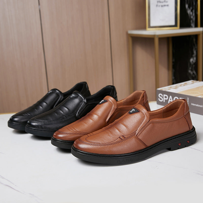 Men's Spring Genuine Slip-on Electric Embroidery Embossed Leather Shoes