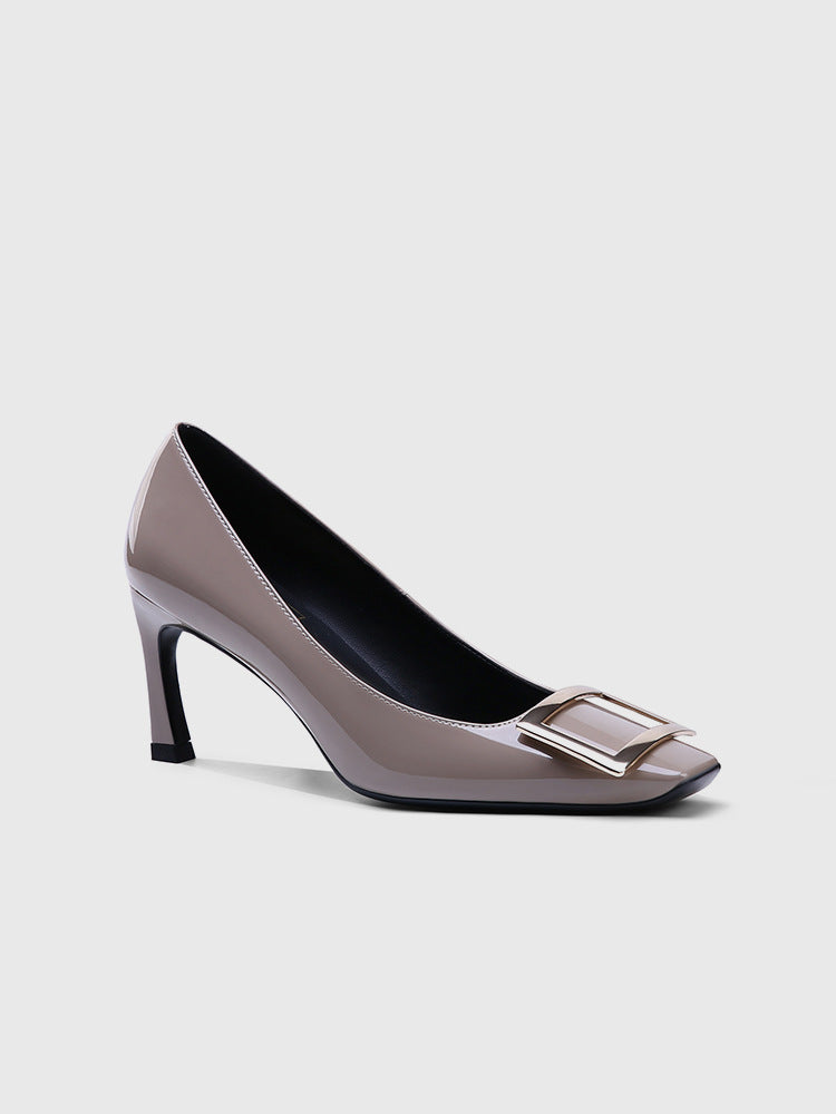 Women's Square Toe Buckle High Metal Workplace Women's Fashion Shoes