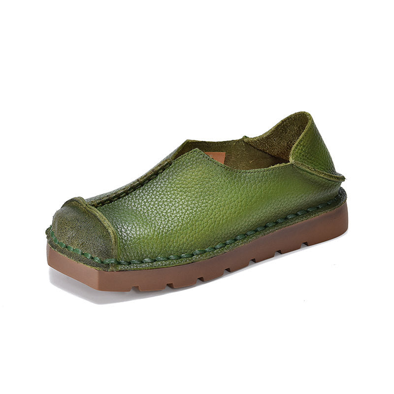 Women's First Layer Cowhide Vintage Soft Bottom Surface Square Toe Step-on Women's Casual Shoes