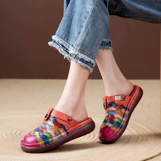 Women's Handmade Genuine Outer Wear Ethnic Style Rainbow Dual-purpose Toe Slippers