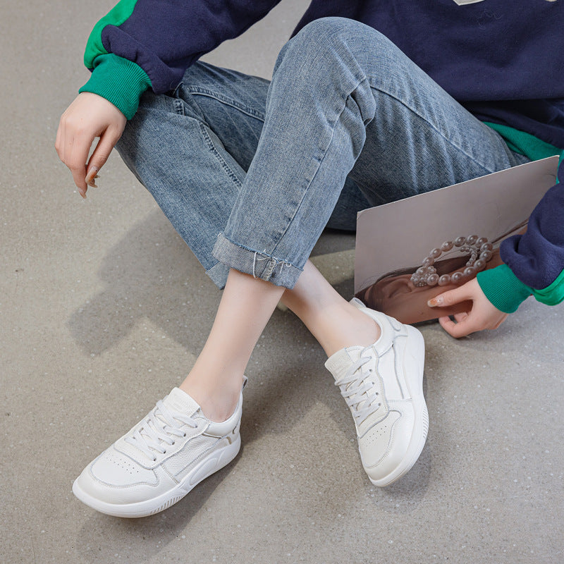 Women's Layer Cowhide Easy Wear Flat Pumps Casual Shoes