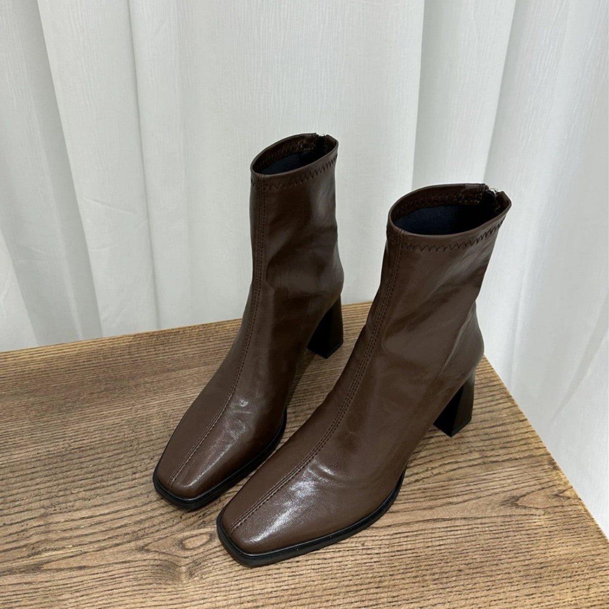Women's Martin Square Toe High Short French Soft Temperament Heels