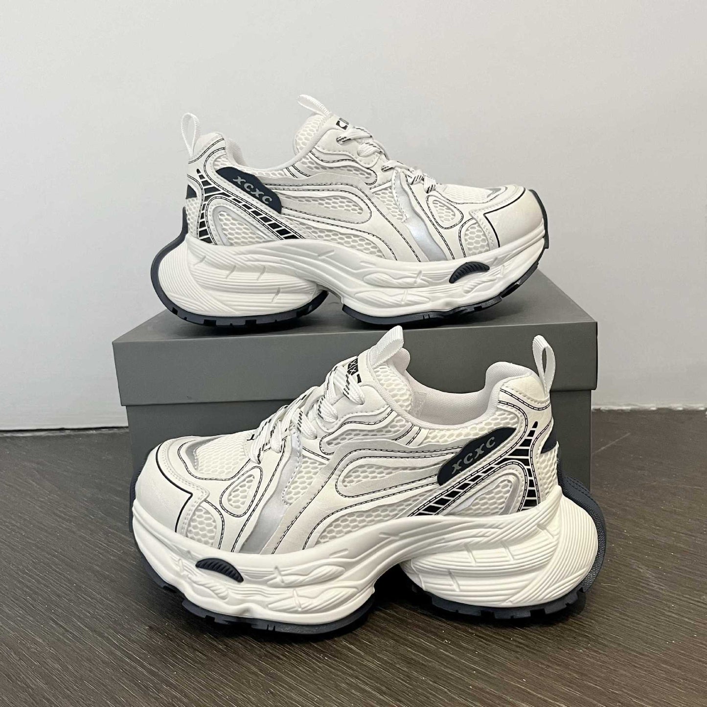 Women's Mesh Dad Spring Round Toe Platform Thick Bottom Women's Sports Shoes