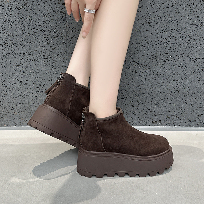 Women's Cow Suede Platform Ankle Early Autumn Matte Hidden High-grade Retro Women's Leather Boots