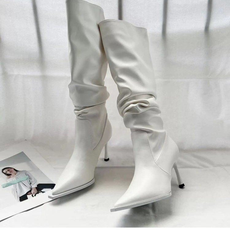 Women's Pleated High Autumn Stiletto Pile Style Boots