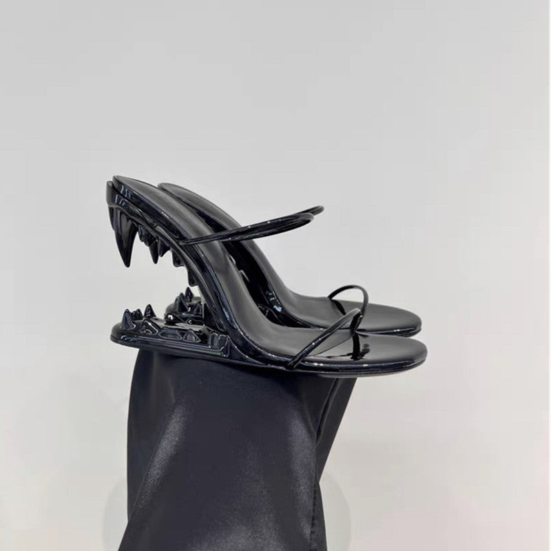 Metal Giant Tooth Tiger Abnormal Shape Open Toe Heels