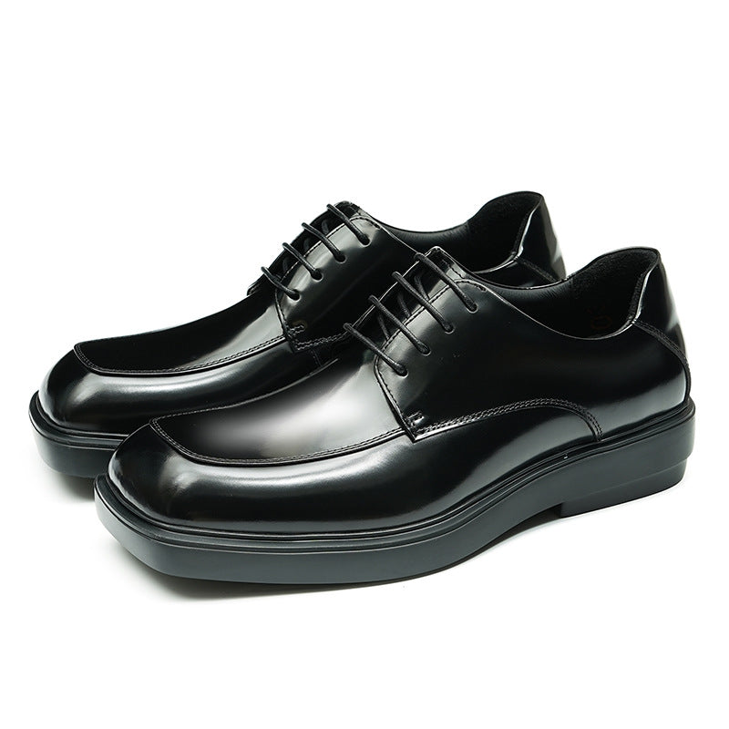 Men's British Style Bright Breathable Retro Cowhide Men's Business Leather Shoes