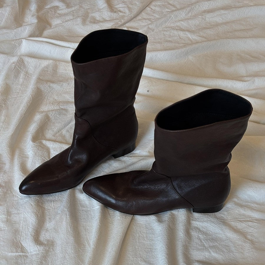 Women's Style Retro Elegant Pointed High-grade Wide Tube Slimming Women's Leather Boots