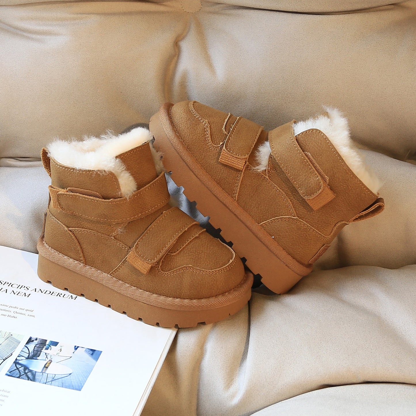 Children's Fur Integrated Fleece-lined Thickened Boys Big Kid's Snow Boots