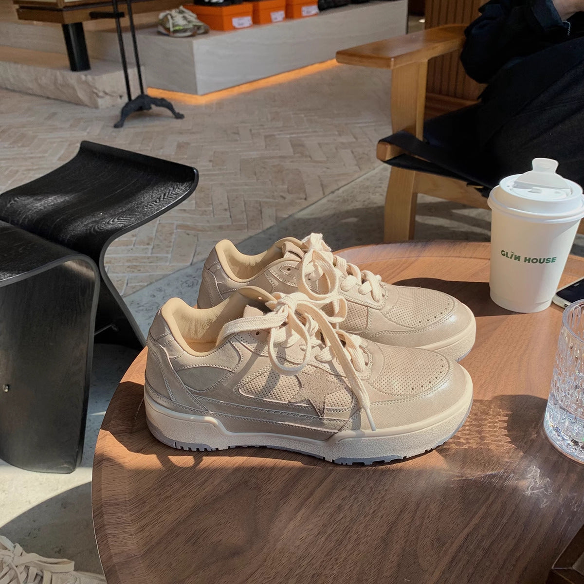 Women's Round Toe Invisible Elevated Horse White Sneakers