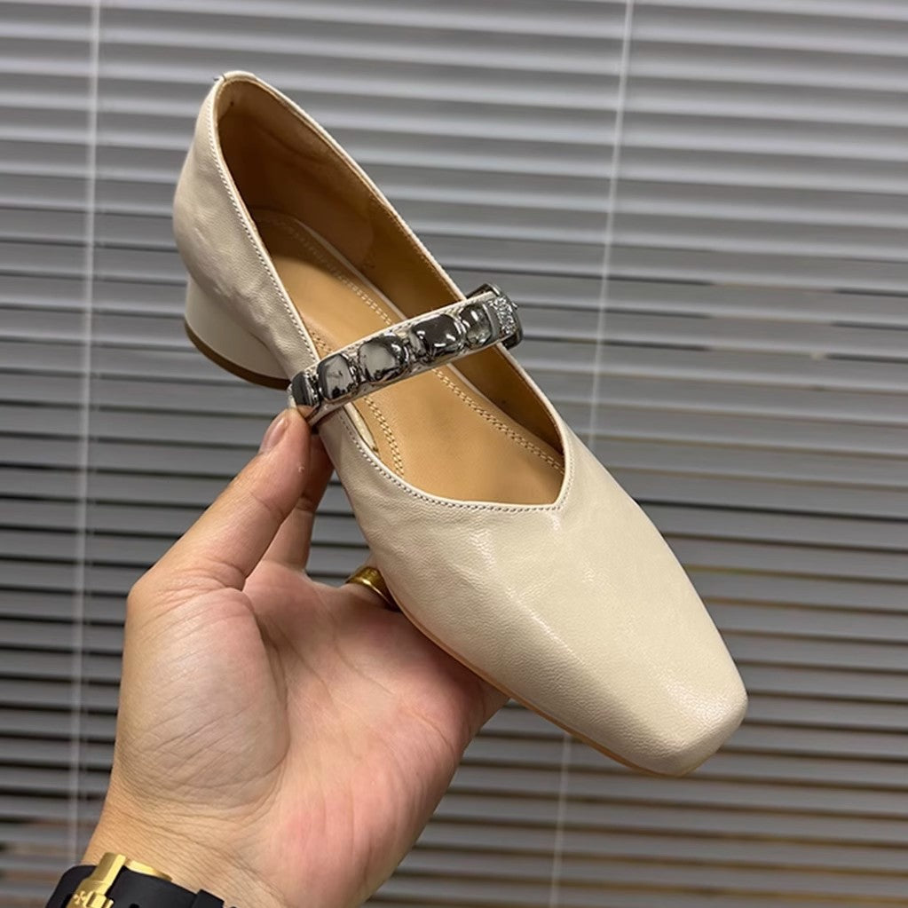Women's Thick Mary Jane Shallow Mouth Metal Buckle With Commuter French Women's Shoes