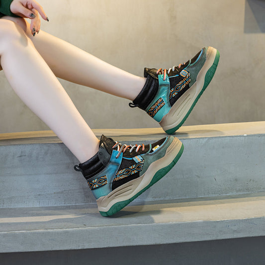 Women's First Layer Cowhide Retro Style Platform White Women's Shoes