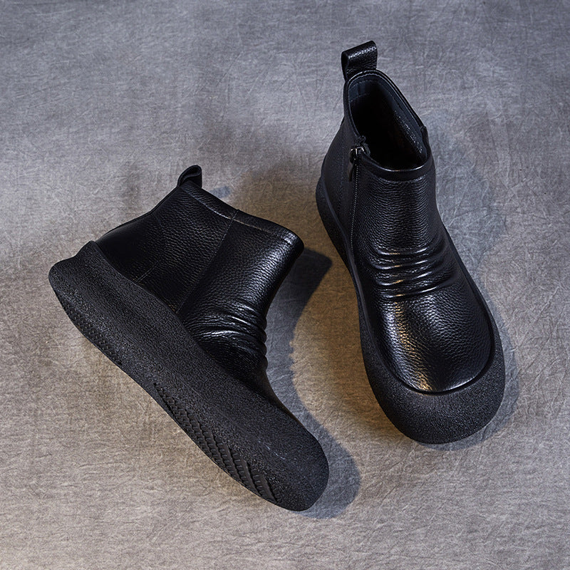 Women's Flat Bottom Ankle Top Layer Cowhide Boots