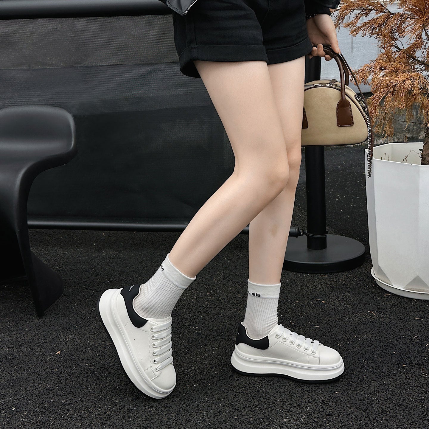 Women's White Autumn Cowhide Easy Wear Soft Back Thick Casual Shoes