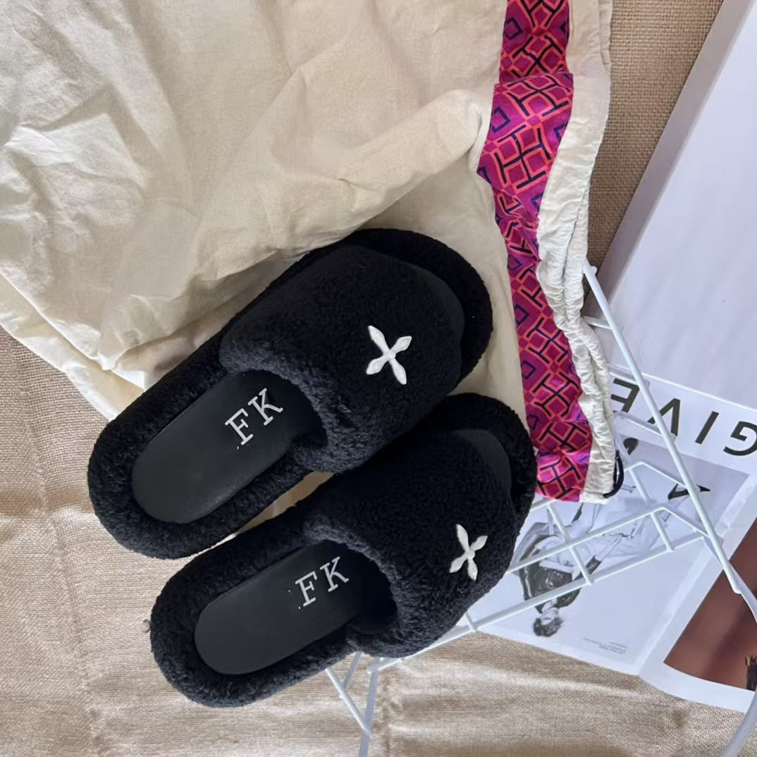 Cross Thick Bottom Increased Fluffy Outdoor Slippers
