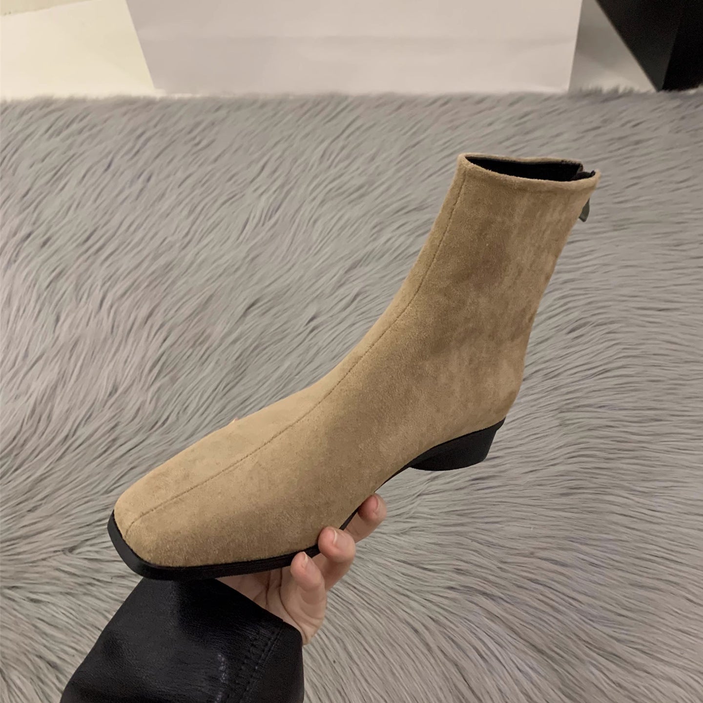 Women's Cowhide Ankle Female Square Toe Suede Korean Style Small French Women's Leather Boots