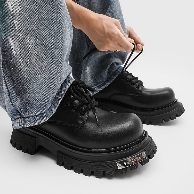 Men's Height Increasing Polished Punk Big Head High-grade Leather Shoes