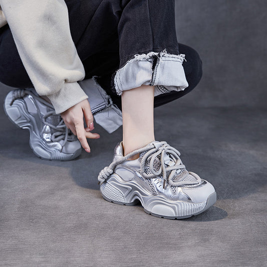 Sier Gray Breathable Mesh Platform Sports Sneakers