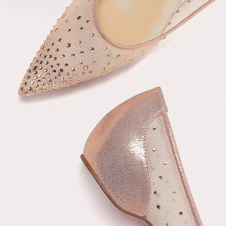 Women's Toe Flat Fairy Style Mesh Increased Rhinestone Wedding Breathable Low-cut Women's Fashion Shoes