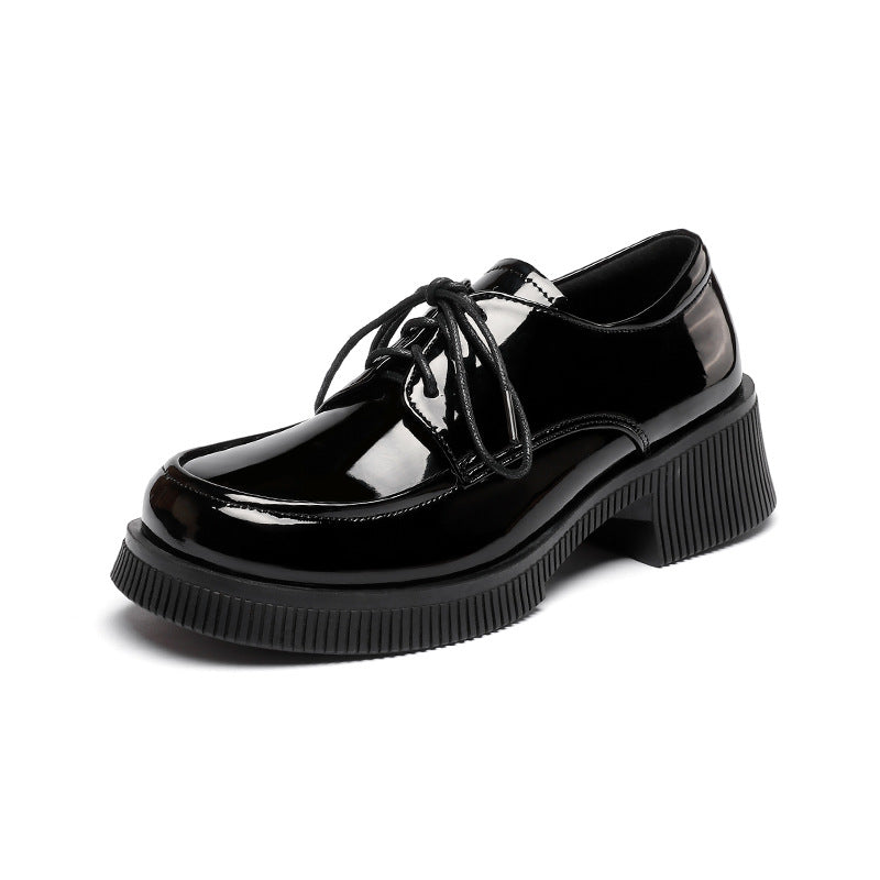 Women's Patent Small British Style Mid Chunky Women's Shoes