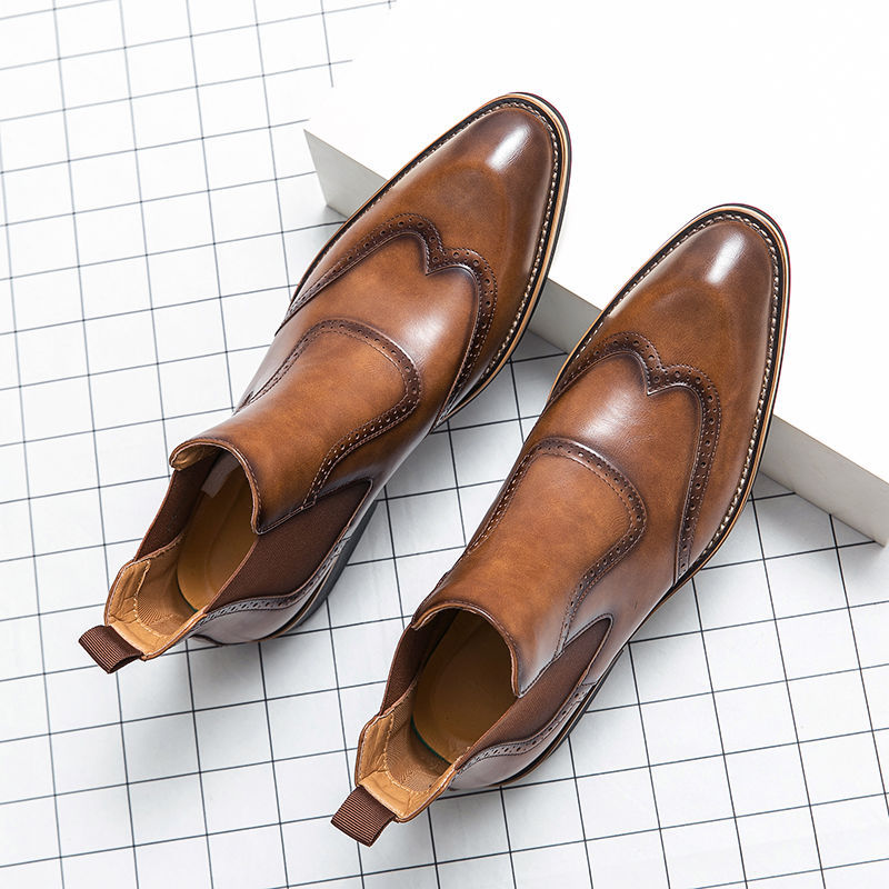 Men's Chelsea Retro Martin Height Increasing Leisure British Style Middle Men's Business Leather Shoes