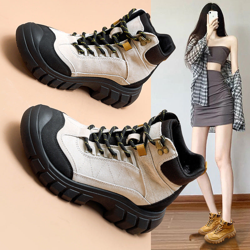 Women's Travel Veet Martin Height Increasing Insole British Style Hiking Climbing Women's Leather Boots