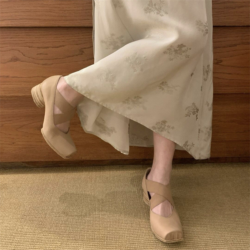 Top Version Pig Nose Ballet Handmade Worn Looking Washed-out Retro Sandals