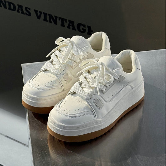 Women's Genuine Platform White Winter Brushed Fleece-lined Warm Round Women's Casual Shoes