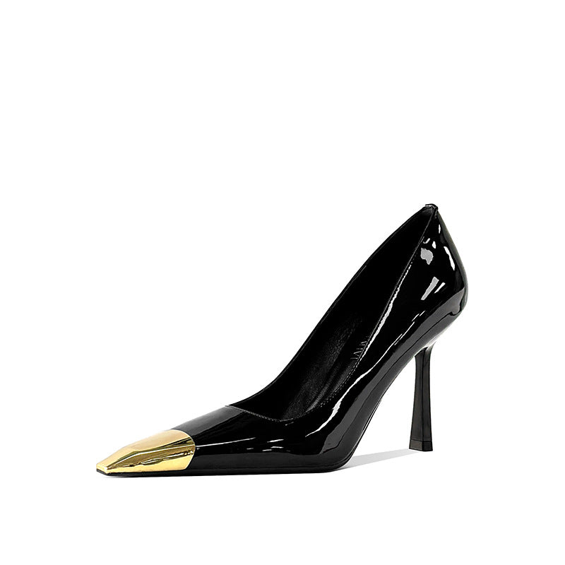 Women's Square Toe Sexy Stiletto Pumps Black Patent Women's Fashion Shoes
