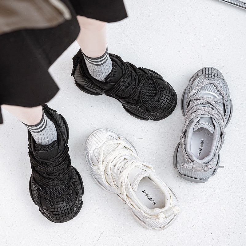 Women's Surface Round Head Platform Dad Stitching Personal Heels