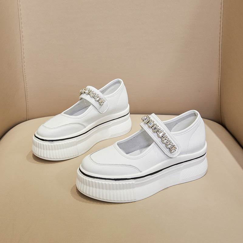 Women's White Platform Height Increasing Insole Slip On Korean Sneakers
