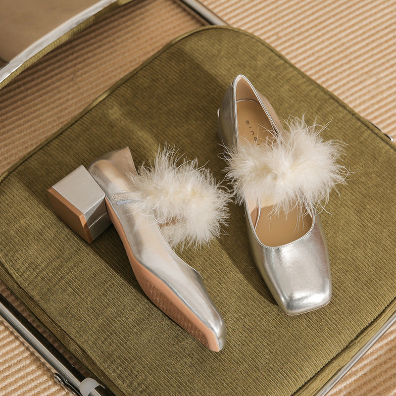 Sier High Female Square Toe Mary Jane Chunky Heels