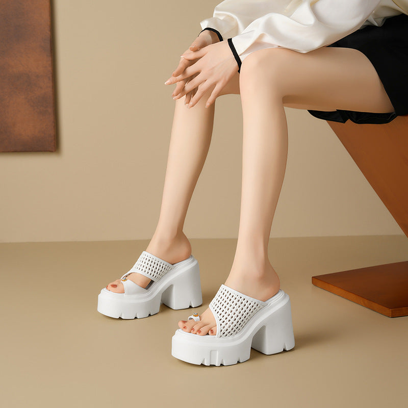Women's For Outdoors Woven Hollowed Summer Super High Toe Ring Thick-soles Slippers