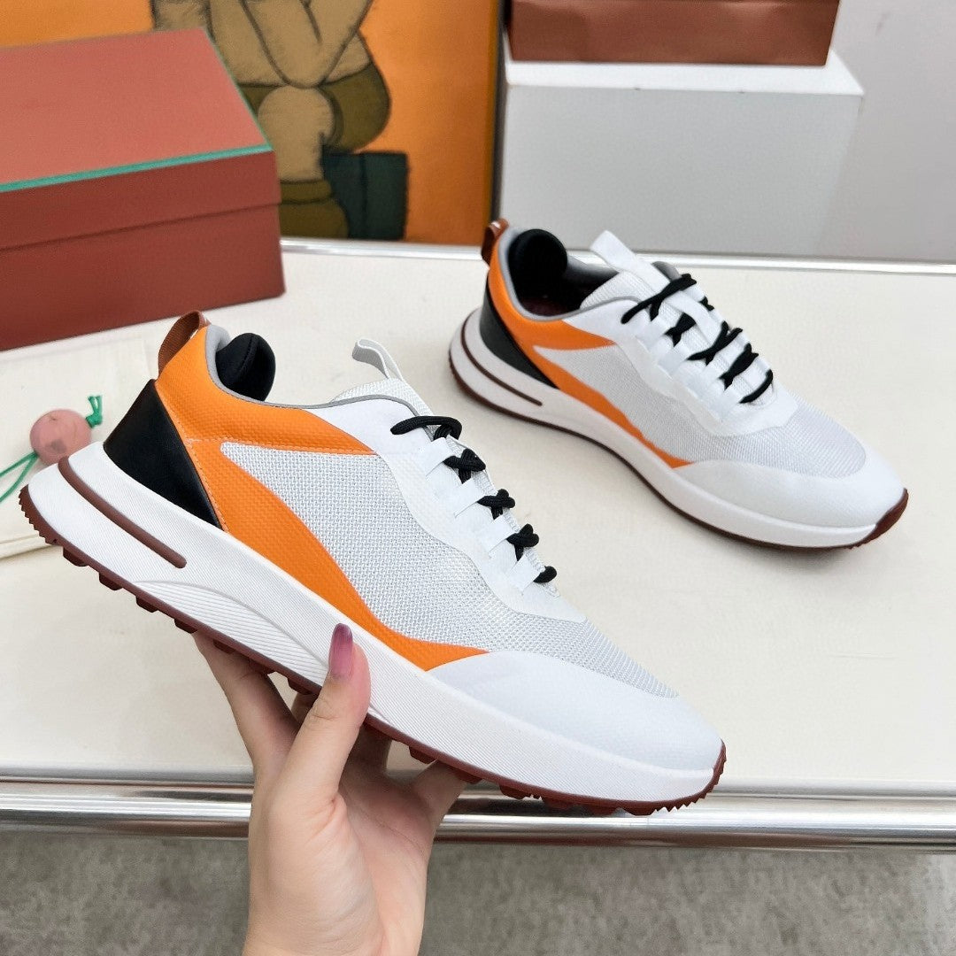 Men's Mesh Thick-soled Jogging Breathable Cowhide Stitching Men's Sports Shoes