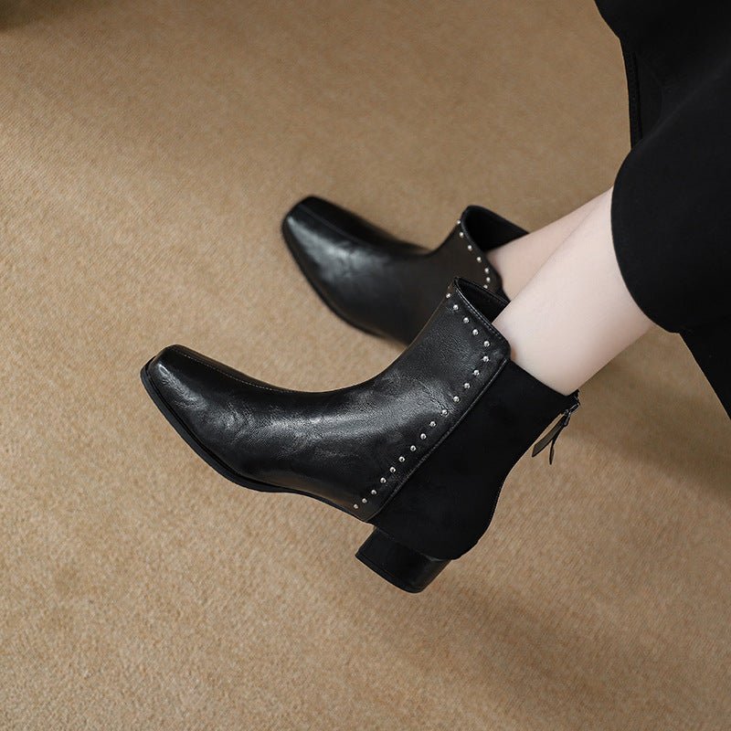 Women's Wear Soft Square Toe Rivet Chelsea Boots