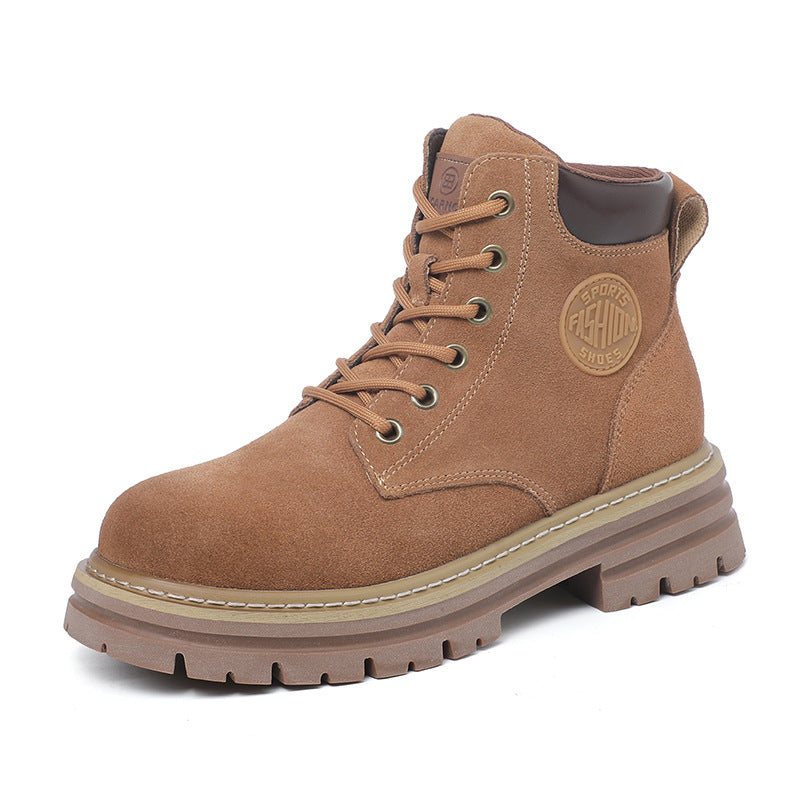 Women's Soft Bottom Retro Short Cow Suede Women's Leather Boots