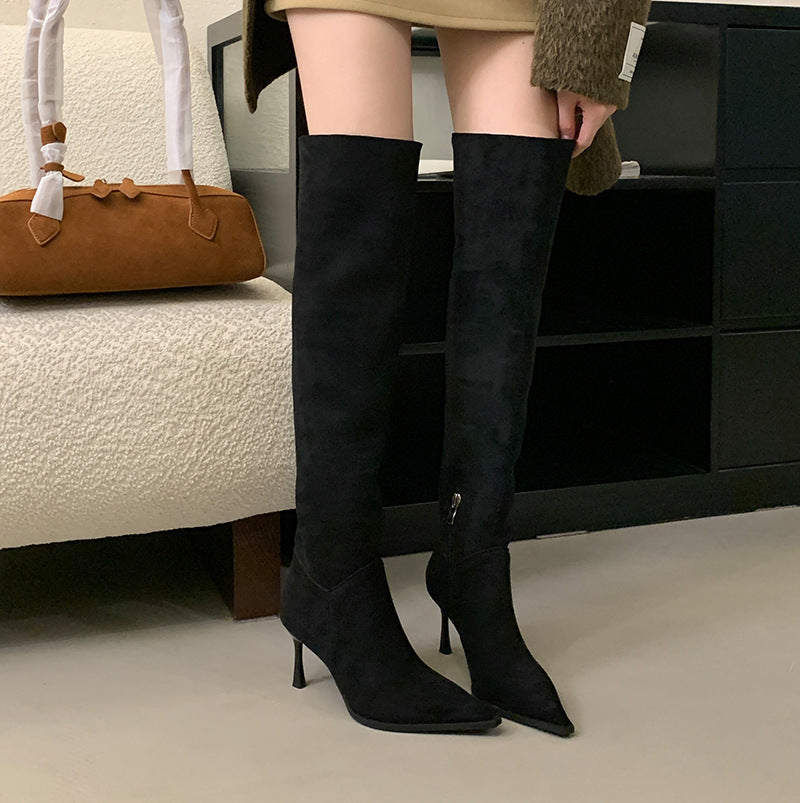 Long Female Tube Tail Suede Fashionable Stiletto Boots