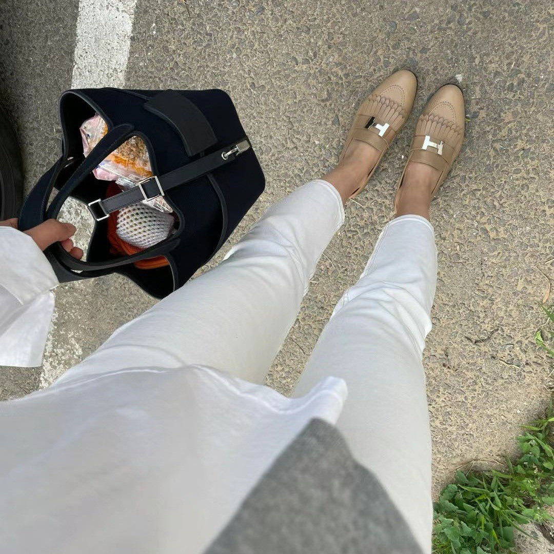 White Female Flat Bottom Slip-on Commuter Tassel Loafers