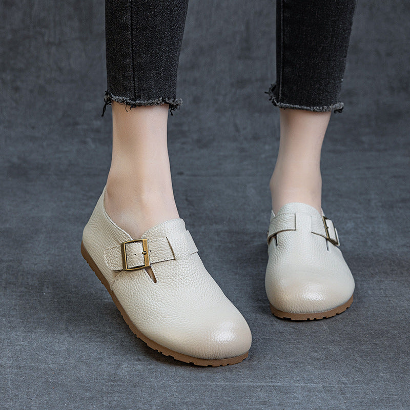 Women's Layer Cowhide Spring Soft Bottom Surface Loose Comfortable Retro Simple Women's Casual Shoes