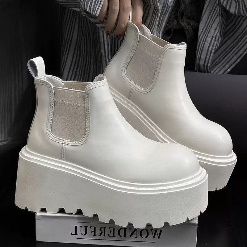 Women's White Smoke Pipe Soft Platform Ankle Veet Boots