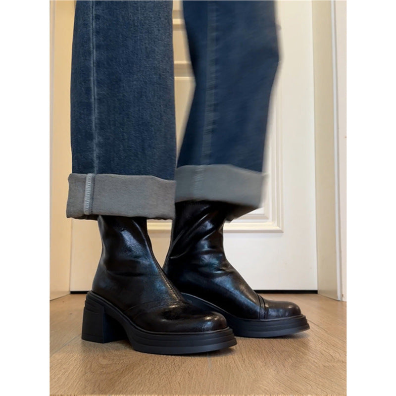 Women's Martin Booties Fleece Thickened Bottom Soft Thin Height Women's Leather Boots