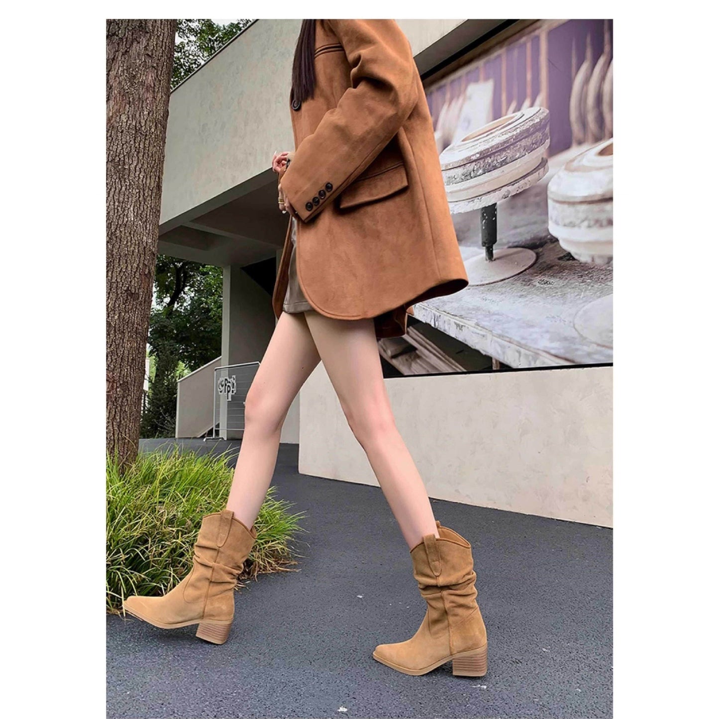 Women's Sheepskin Version Pointed Ankle Thin Pile Style Thick Fashion Boots